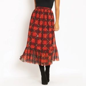 BlackMilk Clothing Tartan Gift Wrap Frill Midaxi Skirt